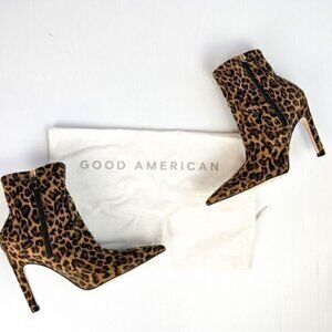Good American Bootie Women's Size 7.5 Leopard Print | Icon Heeled Pointed Toe